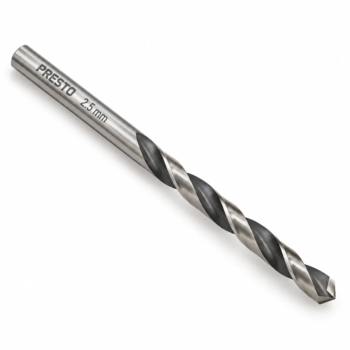 Presto 2.5 mm metric twist drill bit on a white background