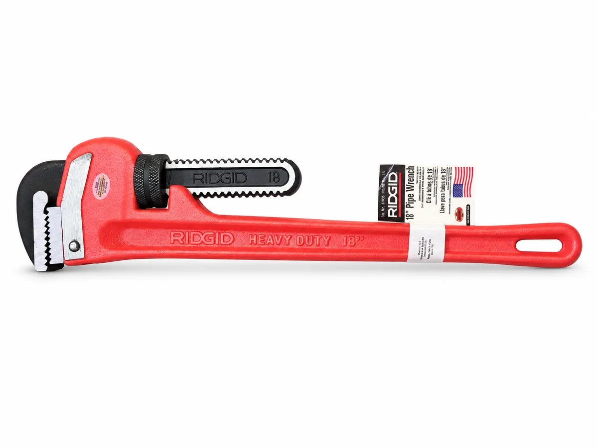 RIDGID Heavy-Duty 18 in. straight pipe wrench with adjustable forged jaws and red handle - view 1