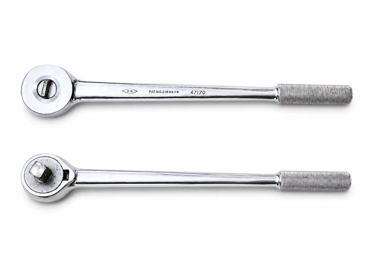 S-K 47170 long-handle ratchet with a round ratchet head, square drive and knurled metal grip for manual socket work. - view 4
